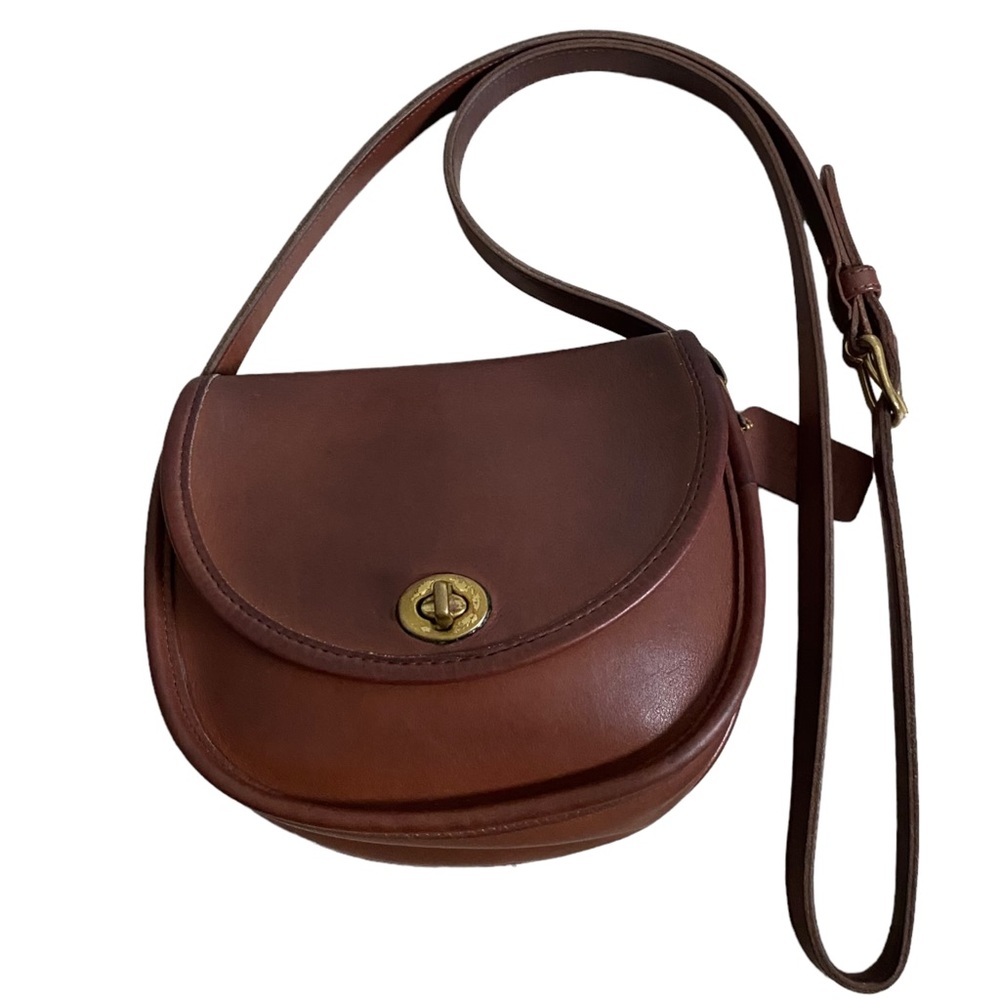 Coach Brown Leather Crossbody Saddle Bag with Brass Turnlock